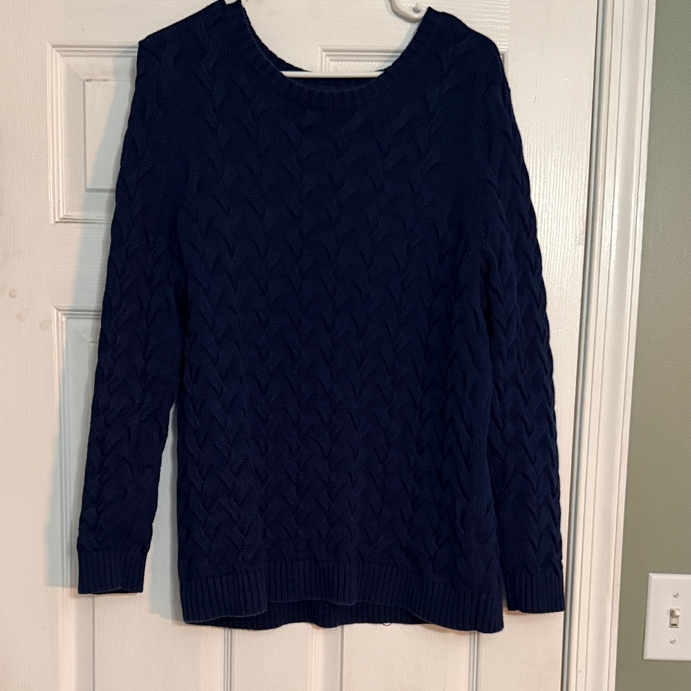 Lands End “Drifter” Cable-Knit Crewneck Sweater - Navy